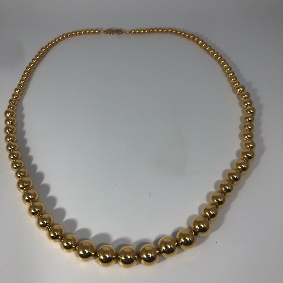 VINTAGE NAPIER GRADUATED SHINY GOLD BALL BEAD NECKLACE - Picture 2 of 5